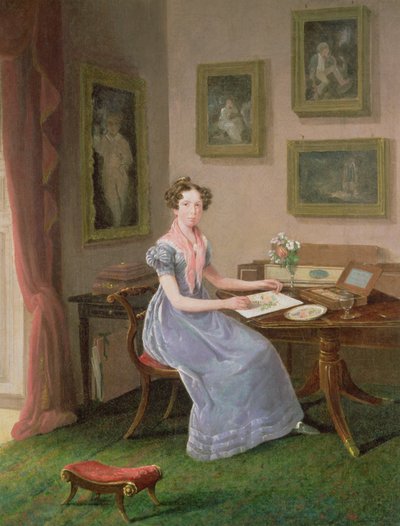 Self Portrait of the Artist Painting at Her Desk by I.J. Willis